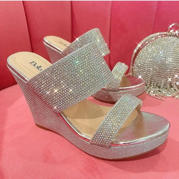 Rhinestone Silver Wedge Sandal - Picture 3 of 7